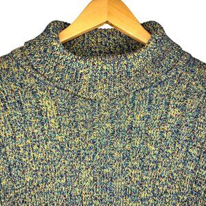 Chicos Womens Multicolor Ribbed Turtleneck Sweater SZ L Long Sleeve Cotton Blend